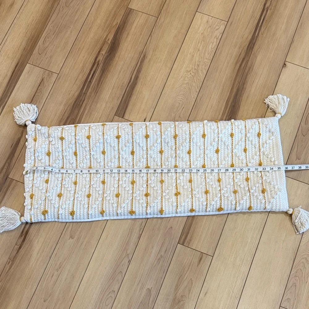 Boho White and Gold Tassel Pillow Cover 14x36